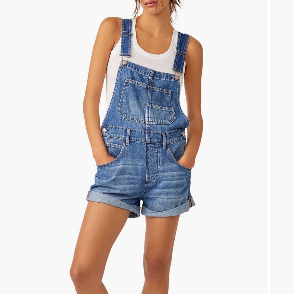 Free People Light Blue Denim Overalls